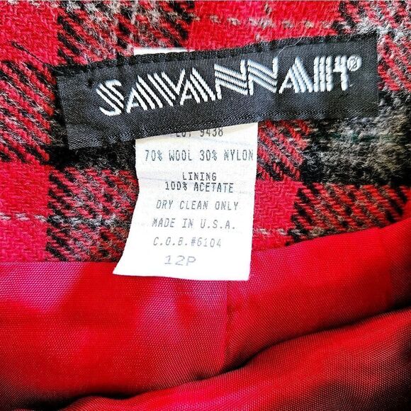 Vintage Savannah 1980's Red Plaid Tartan Wool Blend Mini Pencil Preppy Skirt 12P - Picture 4 of 6